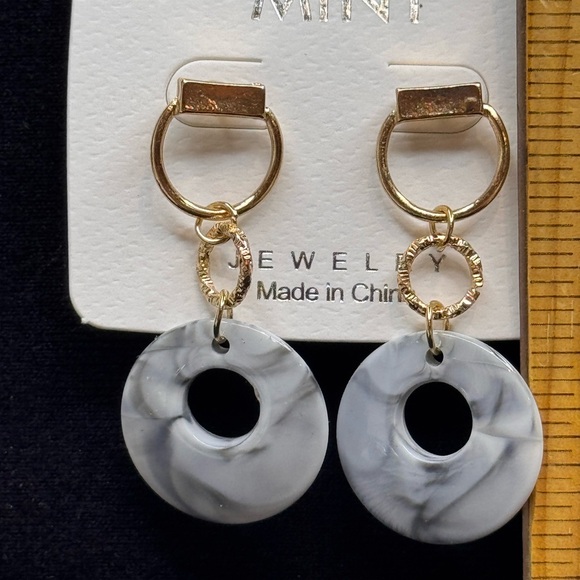 Mint Gold Tone & Marble Drop Earrings, 2” - Picture 7 of 7